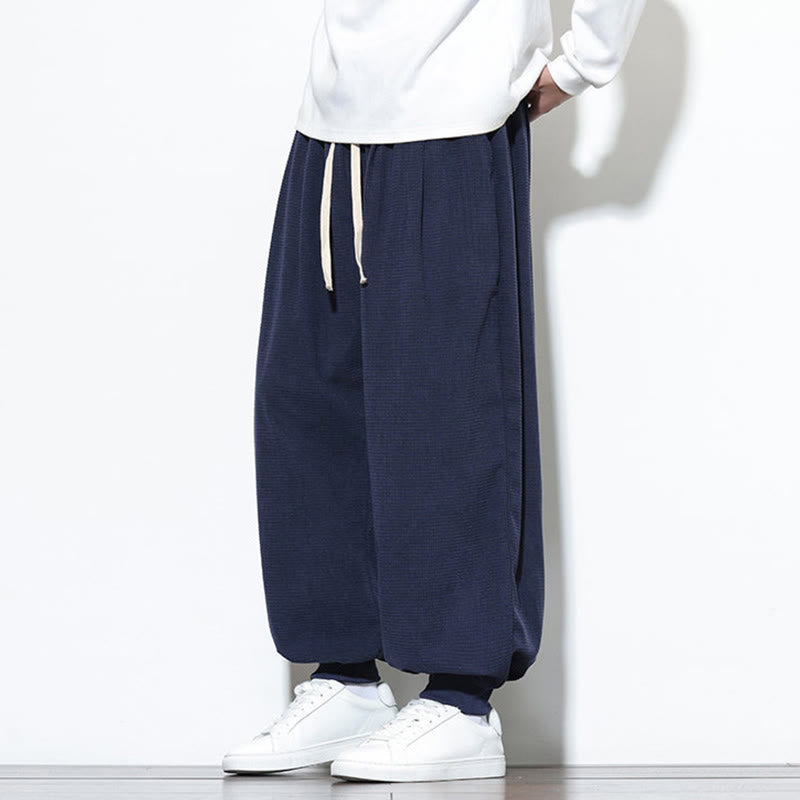 Pantalon sarouel en velours côtelé de coton pour homme, motif Buddha Stones Fall, uni, avec cordon de serrage, design simple, avec poches - image 42