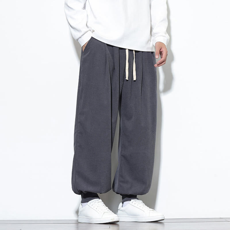 Pantalon sarouel en velours côtelé de coton pour homme, motif Buddha Stones Fall, uni, avec cordon de serrage, design simple, avec poches - image 12