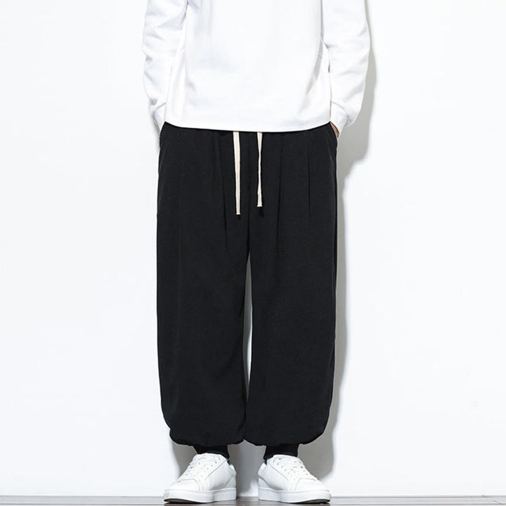 Pantalon sarouel en velours côtelé de coton pour homme, motif Buddha Stones Fall, uni, avec cordon de serrage, design simple, avec poches - image 25