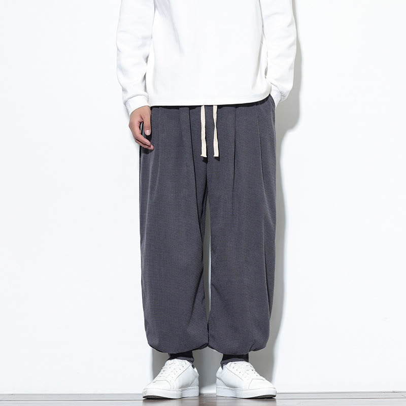 Pantalon sarouel en velours côtelé de coton pour homme, motif Buddha Stones Fall, uni, avec cordon de serrage, design simple, avec poches - Gris ardoise clair - US/UK/AU46，EU56 (5XL) - image 8