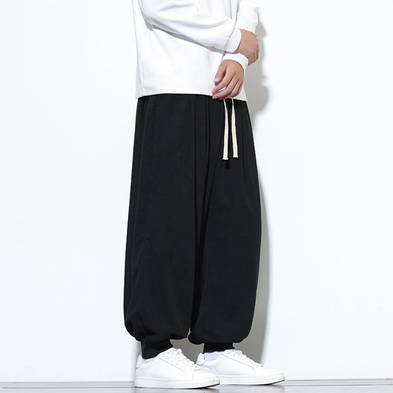 Pantalon sarouel en velours côtelé de coton pour homme, motif Buddha Stones Fall, uni, avec cordon de serrage, design simple, avec poches - image 27