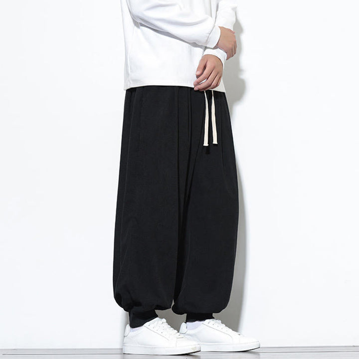 Pantalon sarouel en velours côtelé de coton pour homme, motif Buddha Stones Fall, uni, avec cordon de serrage, design simple, avec poches - image 27