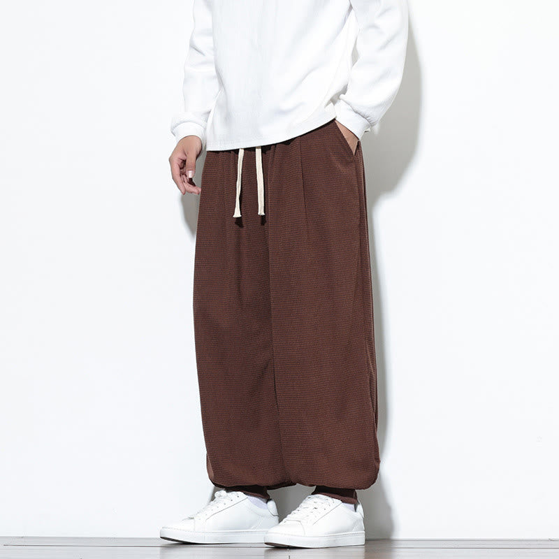 Pantalon sarouel en velours côtelé de coton pour homme, motif Buddha Stones Fall, uni, avec cordon de serrage, design simple, avec poches - image 61