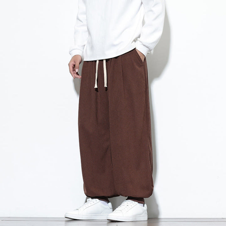 Pantalon sarouel en velours côtelé de coton pour homme, motif Buddha Stones Fall, uni, avec cordon de serrage, design simple, avec poches - image 61