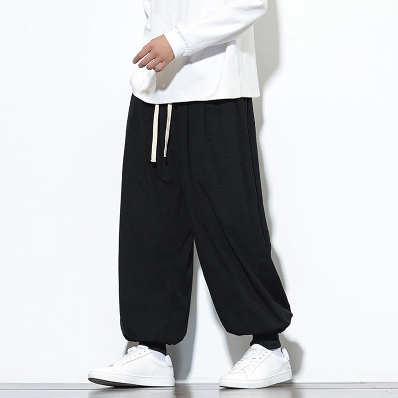 Pantalon sarouel en velours côtelé de coton pour homme, motif Buddha Stones Fall, uni, avec cordon de serrage, design simple, avec poches - image 24