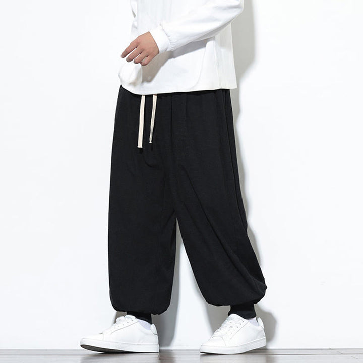 Pantalon sarouel en velours côtelé de coton pour homme, motif Buddha Stones Fall, uni, avec cordon de serrage, design simple, avec poches - image 24