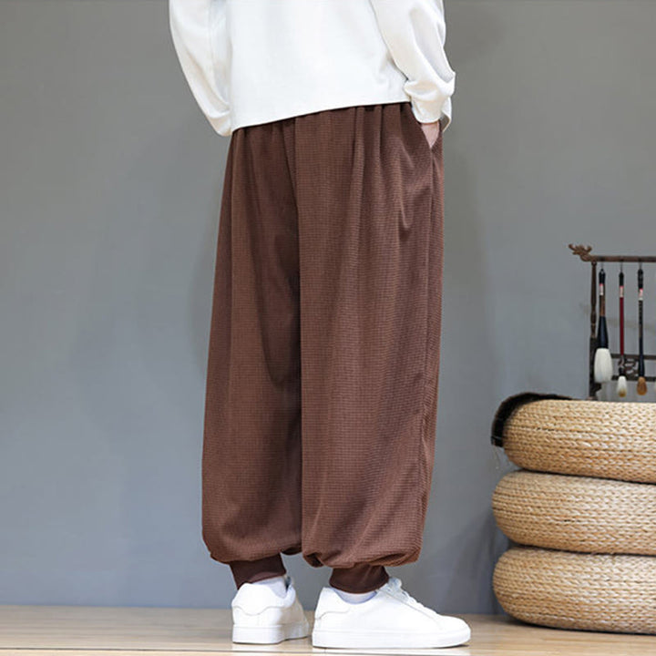 Pantalon sarouel en velours côtelé de coton pour homme, motif Buddha Stones Fall, uni, avec cordon de serrage, design simple, avec poches - image 70