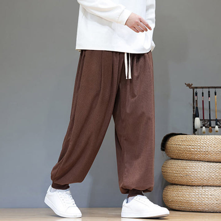 Pantalon sarouel en velours côtelé de coton pour homme, motif Buddha Stones Fall, uni, avec cordon de serrage, design simple, avec poches - image 66