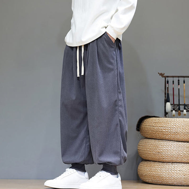 Pantalon sarouel en velours côtelé de coton pour homme, motif Buddha Stones Fall, uni, avec cordon de serrage, design simple, avec poches - image 5