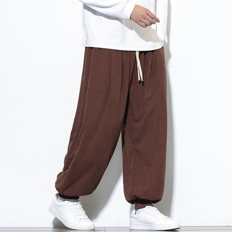 Pantalon sarouel en velours côtelé de coton pour homme, motif Buddha Stones Fall, uni, avec cordon de serrage, design simple, avec poches - image 60