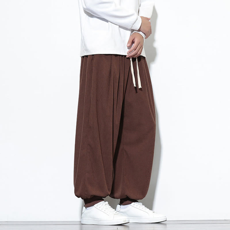 Pantalon sarouel en velours côtelé de coton pour homme, motif Buddha Stones Fall, uni, avec cordon de serrage, design simple, avec poches - image 63