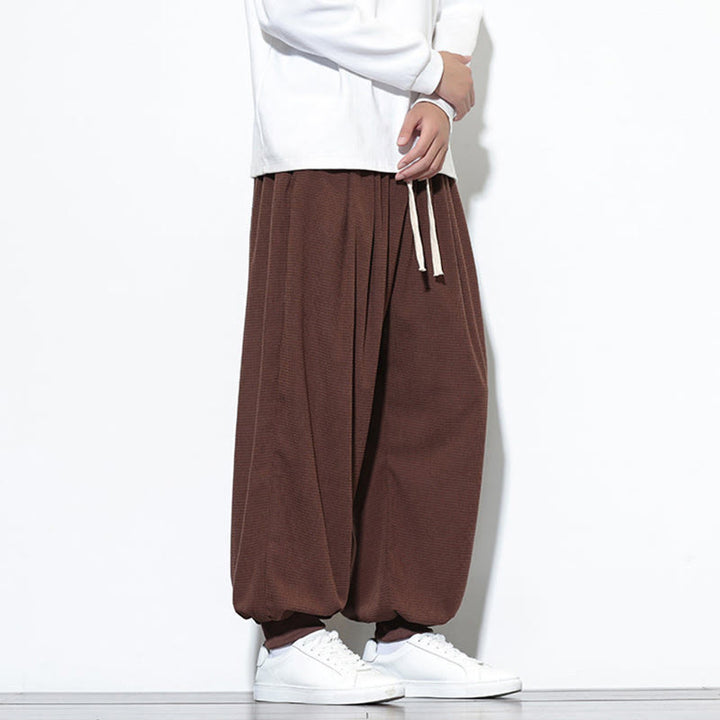 Pantalon sarouel en velours côtelé de coton pour homme, motif Buddha Stones Fall, uni, avec cordon de serrage, design simple, avec poches - image 63