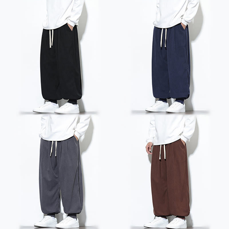 Pantalon sarouel en velours côtelé de coton pour homme, motif Buddha Stones Fall, uni, avec cordon de serrage, design simple, avec poches - image 73