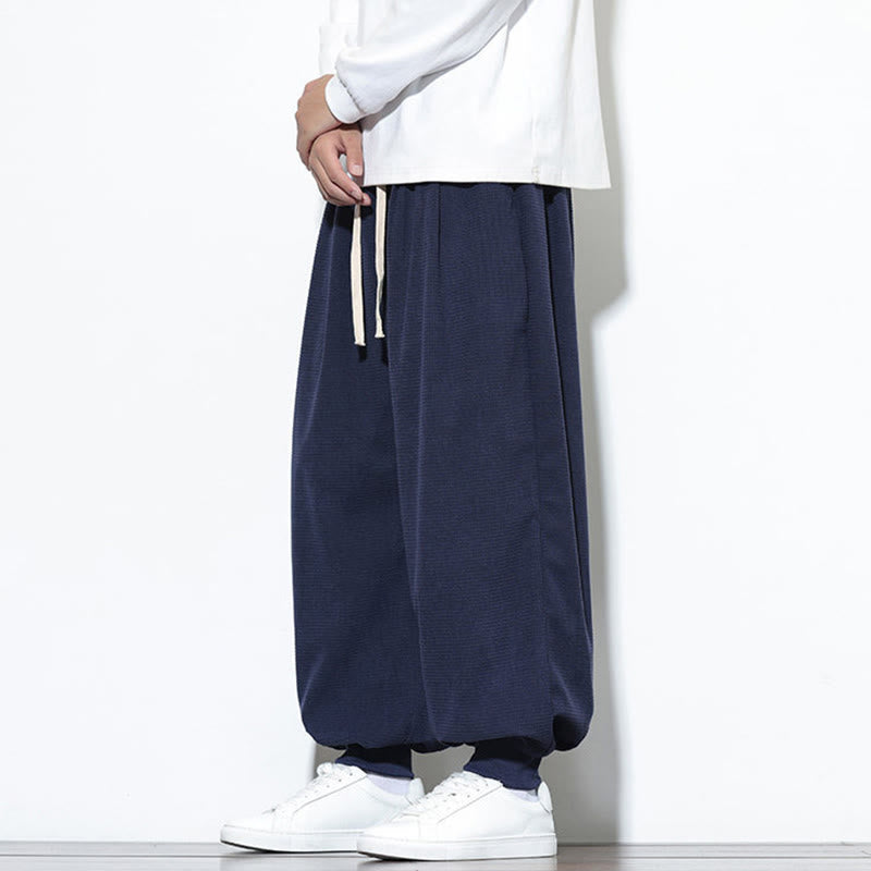 Pantalon sarouel en velours côtelé de coton pour homme, motif Buddha Stones Fall, uni, avec cordon de serrage, design simple, avec poches - image 47