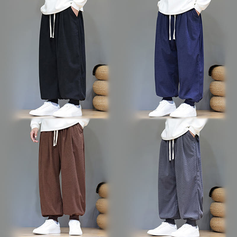 Pantalon sarouel en velours côtelé de coton pour homme, motif Buddha Stones Fall, uni, avec cordon de serrage, design simple, avec poches - image 72