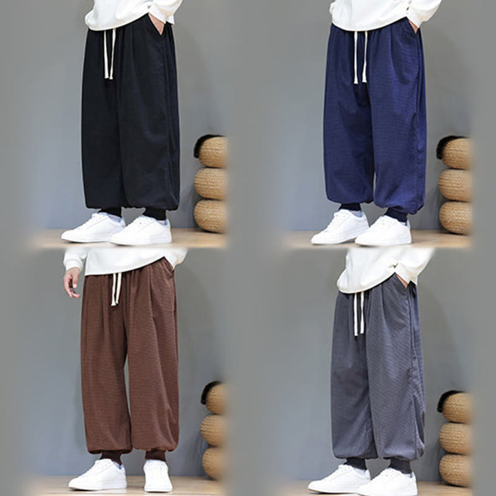 Pantalon sarouel en velours côtelé de coton pour homme, motif Buddha Stones Fall, uni, avec cordon de serrage, design simple, avec poches - image 72