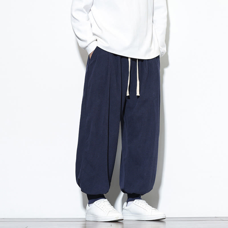 Pantalon sarouel en velours côtelé de coton pour homme, motif Buddha Stones Fall, uni, avec cordon de serrage, design simple, avec poches - image 46