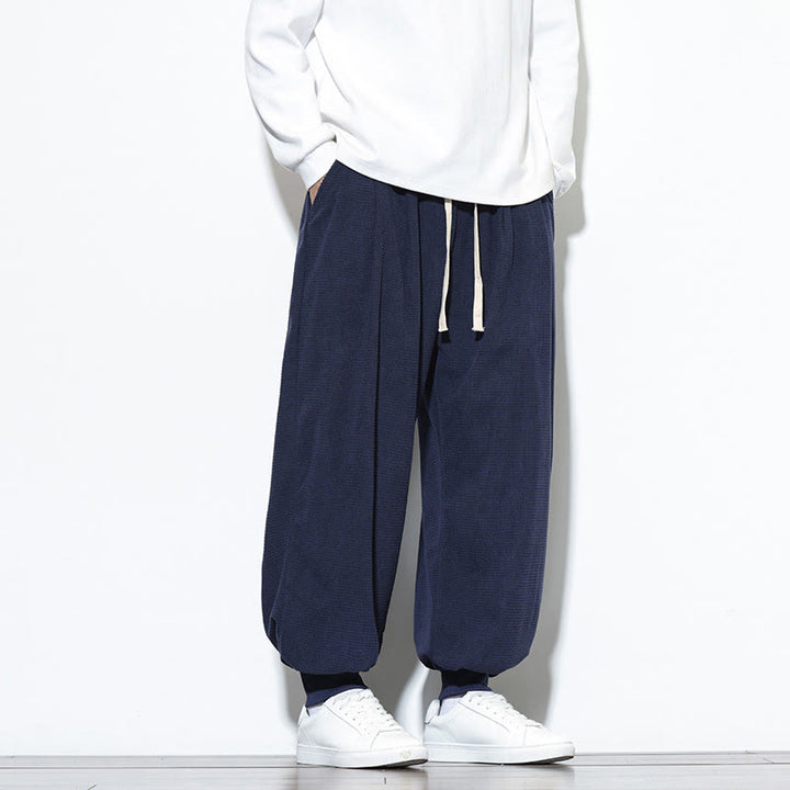 Pantalon sarouel en velours côtelé de coton pour homme, motif Buddha Stones Fall, uni, avec cordon de serrage, design simple, avec poches - image 46