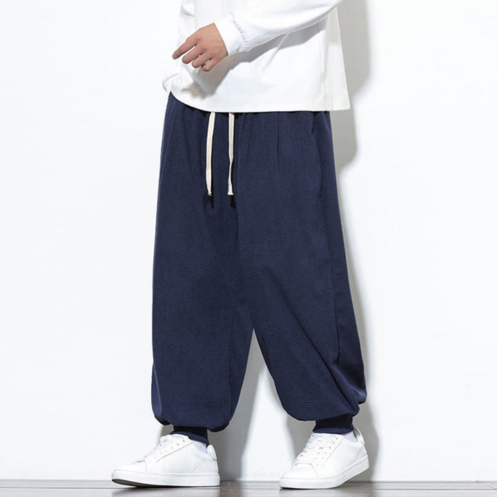 Pantalon sarouel en velours côtelé de coton pour homme, motif Buddha Stones Fall, uni, avec cordon de serrage, design simple, avec poches - image 40