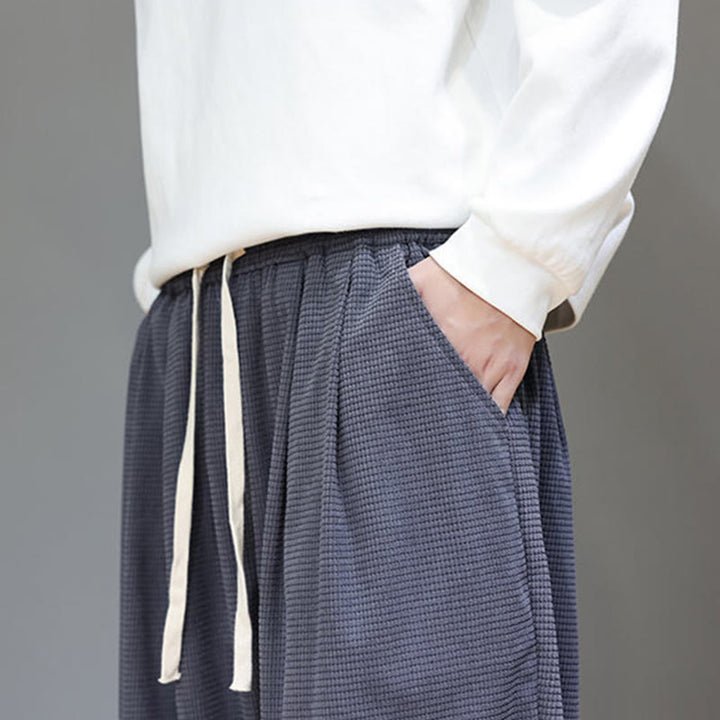 Pantalon sarouel en velours côtelé de coton pour homme, motif Buddha Stones Fall, uni, avec cordon de serrage, design simple, avec poches - image 18