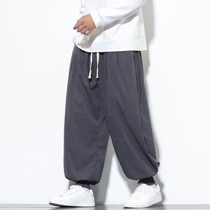 Pantalon sarouel en velours côtelé de coton pour homme, motif Buddha Stones Fall, uni, avec cordon de serrage, design simple, avec poches - image 14
