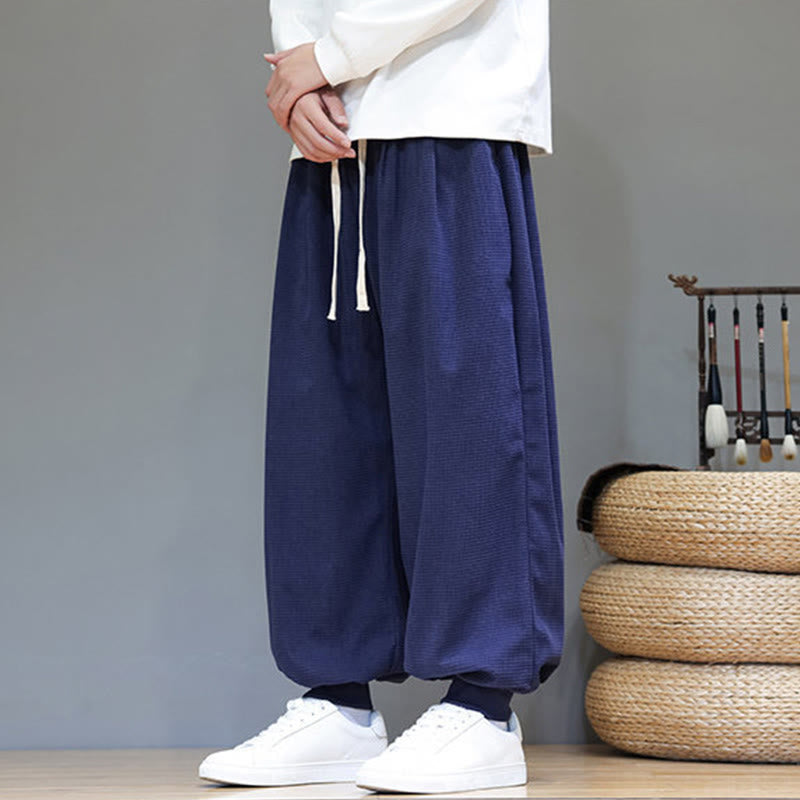 Pantalon sarouel en velours côtelé de coton pour homme, motif Buddha Stones Fall, uni, avec cordon de serrage, design simple, avec poches - image 49