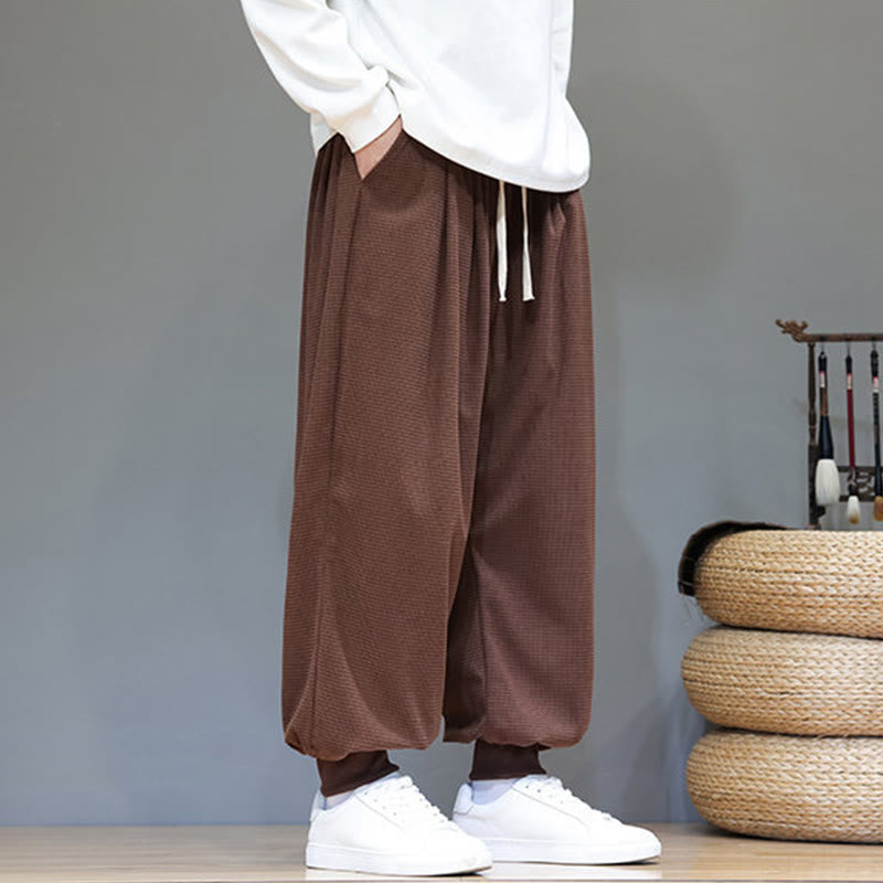 Pantalon sarouel en velours côtelé de coton pour homme, motif Buddha Stones Fall, uni, avec cordon de serrage, design simple, avec poches - image 69