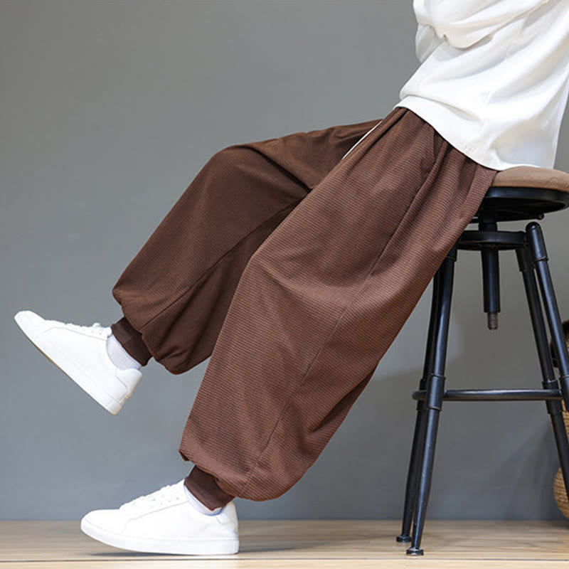 Pantalon sarouel en velours côtelé de coton pour homme, motif Buddha Stones Fall, uni, avec cordon de serrage, design simple, avec poches - image 71