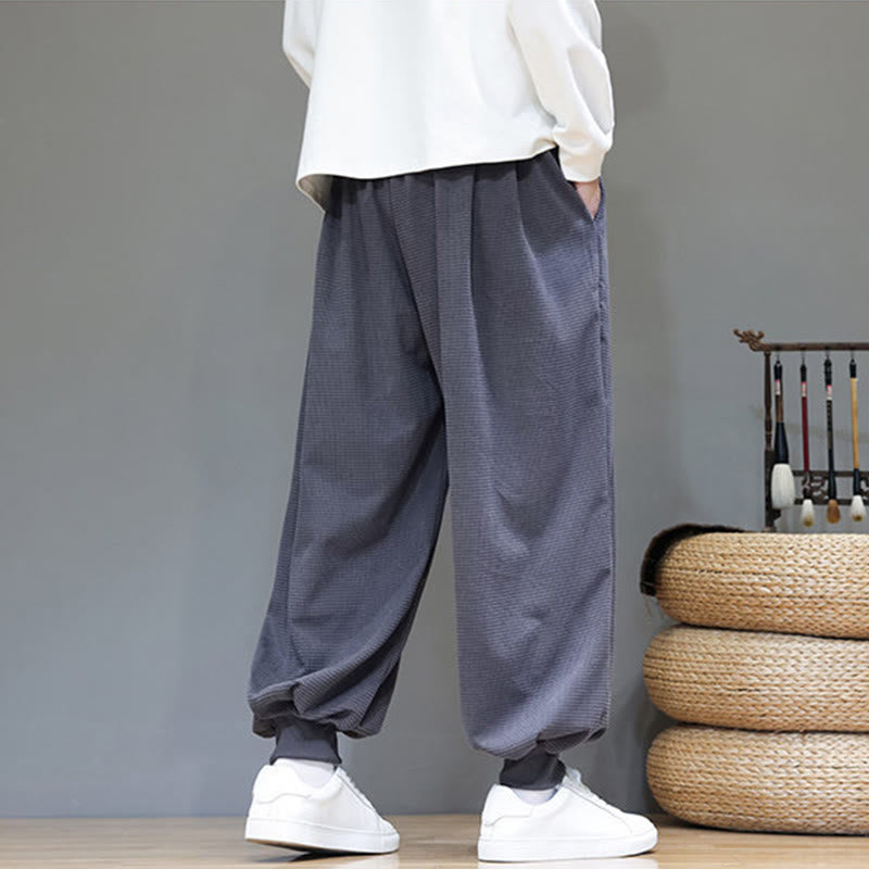 Pantalon sarouel en velours côtelé de coton pour homme, motif Buddha Stones Fall, uni, avec cordon de serrage, design simple, avec poches - image 6