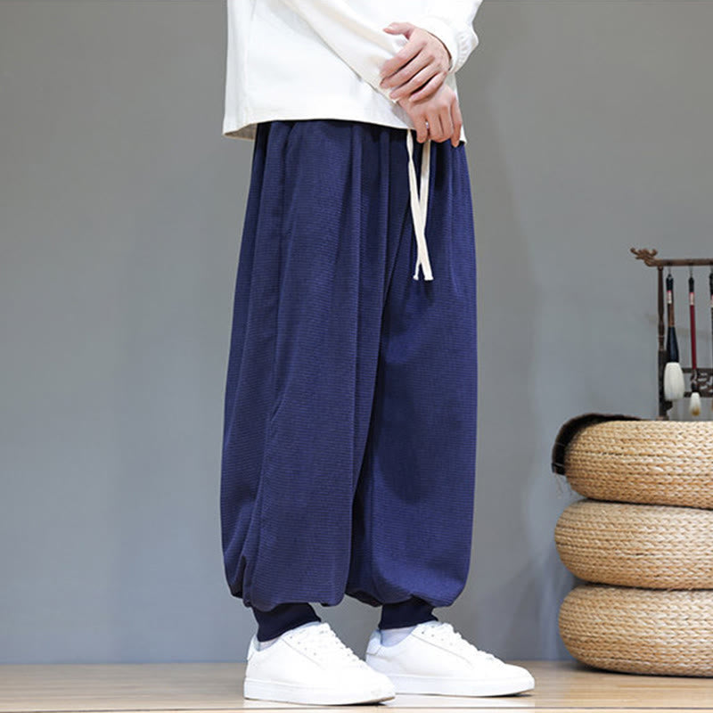 Pantalon sarouel en velours côtelé de coton pour homme, motif Buddha Stones Fall, uni, avec cordon de serrage, design simple, avec poches - image 50