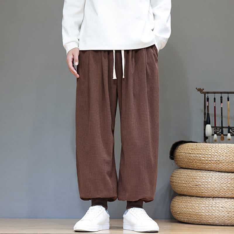 Pantalon sarouel en velours côtelé de coton pour homme, motif Buddha Stones Fall, uni, avec cordon de serrage, design simple, avec poches - image 64