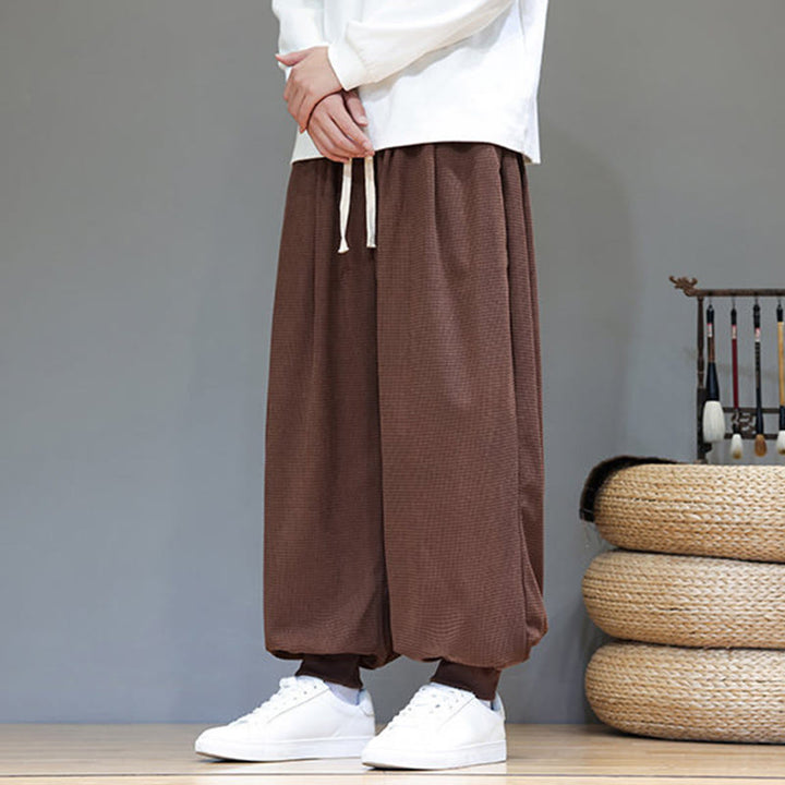 Pantalon sarouel en velours côtelé de coton pour homme, motif Buddha Stones Fall, uni, avec cordon de serrage, design simple, avec poches - image 67