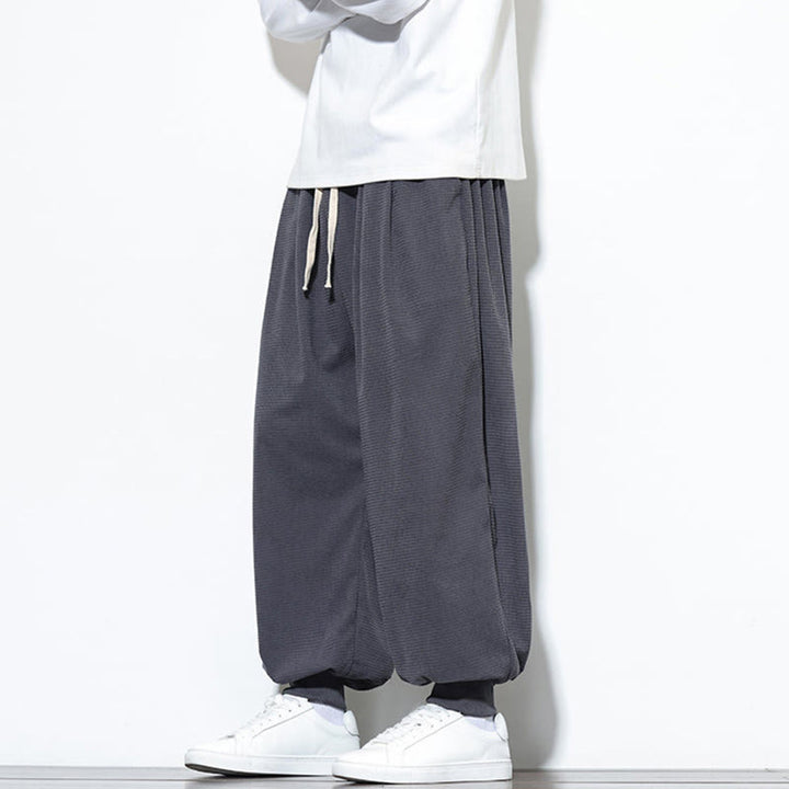 Pantalon sarouel en velours côtelé de coton pour homme, motif Buddha Stones Fall, uni, avec cordon de serrage, design simple, avec poches - image 10