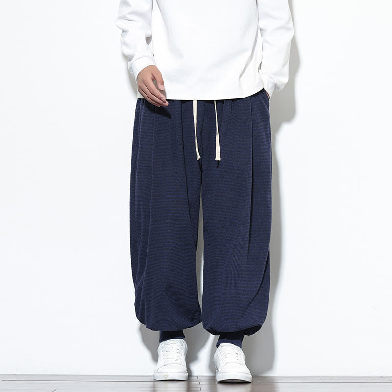 Pantalon sarouel en velours côtelé de coton pour homme, motif Buddha Stones Fall, uni, avec cordon de serrage, design simple, avec poches - Bleu nuit - US/UK/AU46，EU56 (5XL) - image 39