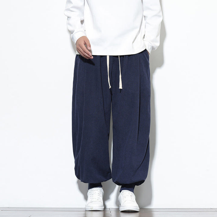 Pantalon sarouel en velours côtelé de coton pour homme, motif Buddha Stones Fall, uni, avec cordon de serrage, design simple, avec poches - Bleu nuit - US/UK/AU46，EU56 (5XL) - image 39