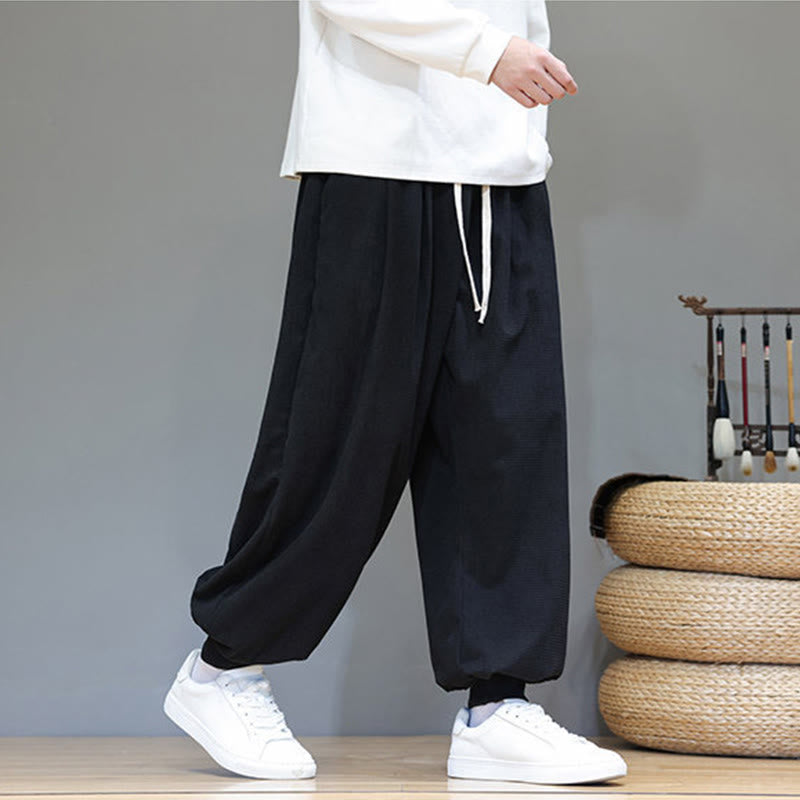 Pantalon sarouel en velours côtelé de coton pour homme, motif Buddha Stones Fall, uni, avec cordon de serrage, design simple, avec poches - image 33