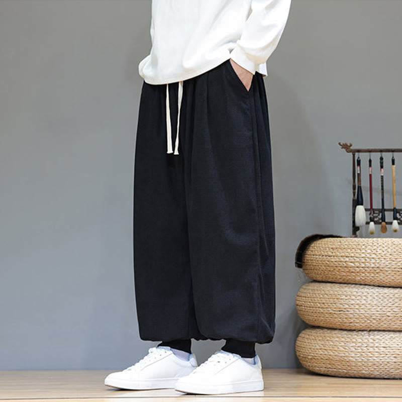 Pantalon sarouel en velours côtelé de coton pour homme, motif Buddha Stones Fall, uni, avec cordon de serrage, design simple, avec poches - image 34