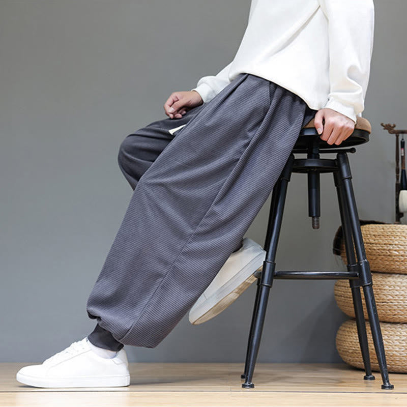 Pantalon sarouel en velours côtelé de coton pour homme, motif Buddha Stones Fall, uni, avec cordon de serrage, design simple, avec poches - image 7