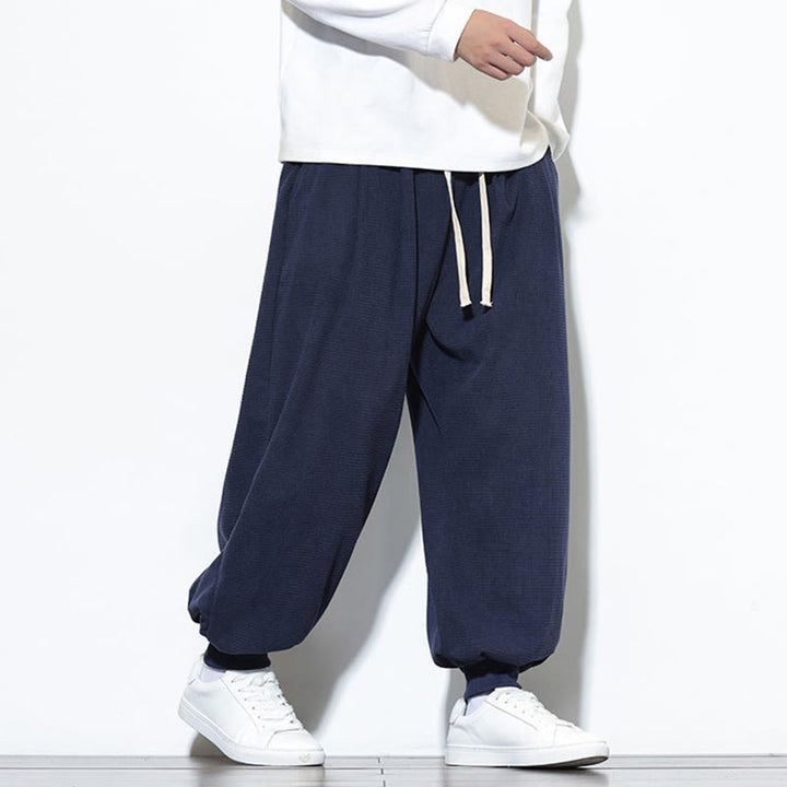 Pantalon sarouel en velours côtelé de coton pour homme, motif Buddha Stones Fall, uni, avec cordon de serrage, design simple, avec poches - image 41
