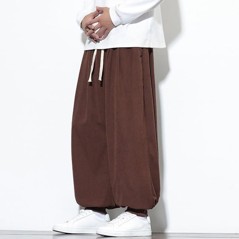 Pantalon sarouel en velours côtelé de coton pour homme, motif Buddha Stones Fall, uni, avec cordon de serrage, design simple, avec poches - image 62