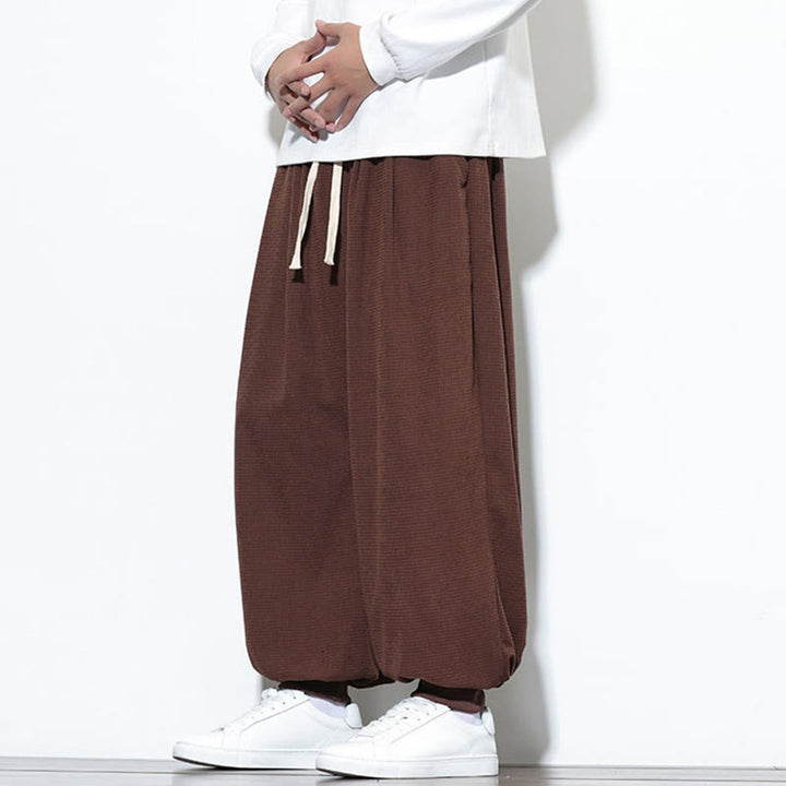 Pantalon sarouel en velours côtelé de coton pour homme, motif Buddha Stones Fall, uni, avec cordon de serrage, design simple, avec poches - image 62