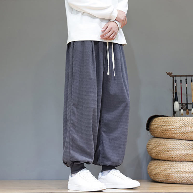 Pantalon sarouel en velours côtelé de coton pour homme, motif Buddha Stones Fall, uni, avec cordon de serrage, design simple, avec poches - image 4