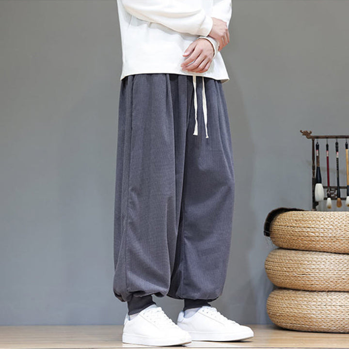 Pantalon sarouel en velours côtelé de coton pour homme, motif Buddha Stones Fall, uni, avec cordon de serrage, design simple, avec poches - image 4