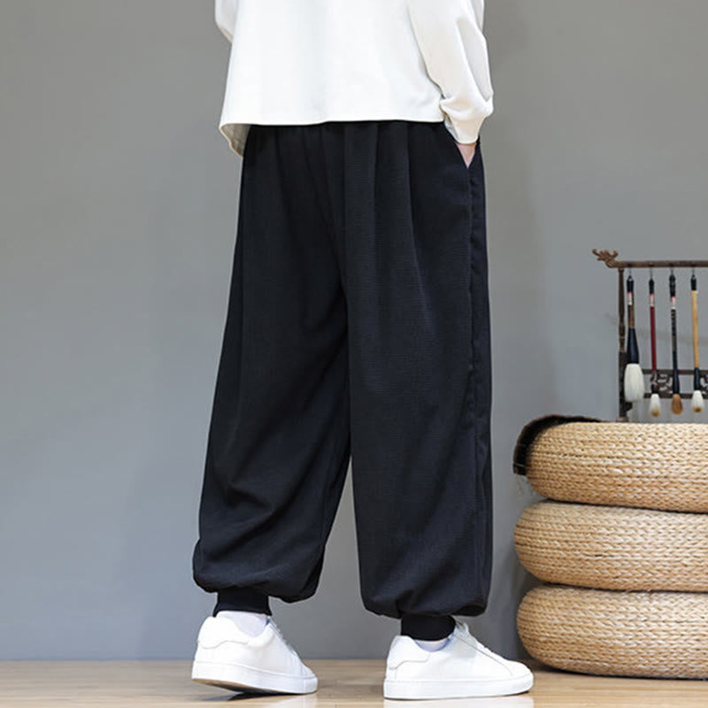 Pantalon sarouel en velours côtelé de coton pour homme, motif Buddha Stones Fall, uni, avec cordon de serrage, design simple, avec poches - image 37