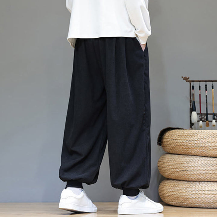 Pantalon sarouel en velours côtelé de coton pour homme, motif Buddha Stones Fall, uni, avec cordon de serrage, design simple, avec poches - image 37