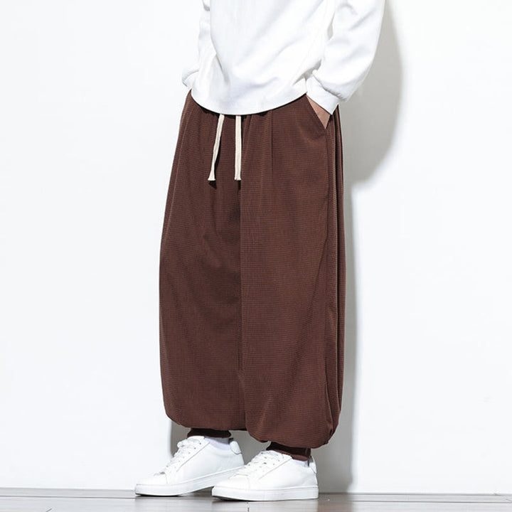 Pantalon sarouel en velours côtelé de coton pour homme, motif Buddha Stones Fall, uni, avec cordon de serrage, design simple, avec poches - image 57