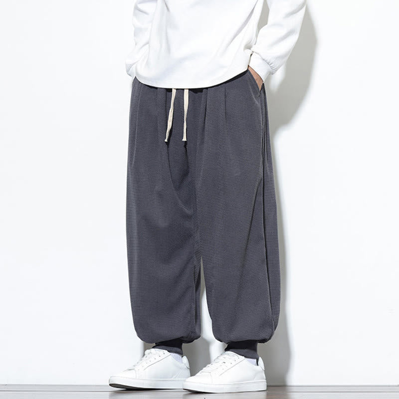 Pantalon sarouel en velours côtelé de coton pour homme, motif Buddha Stones Fall, uni, avec cordon de serrage, design simple, avec poches - image 9