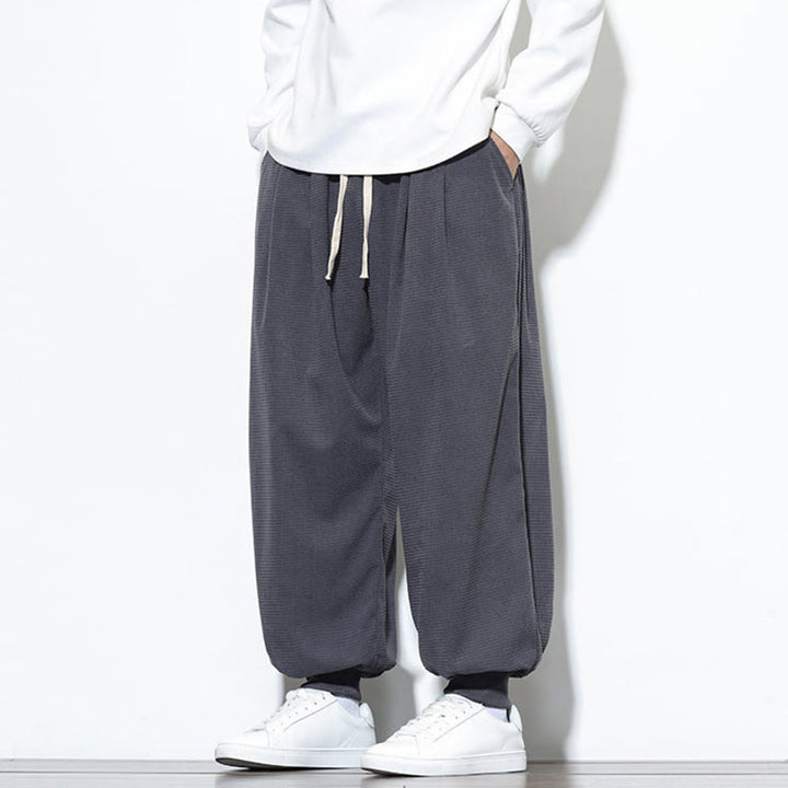 Pantalon sarouel en velours côtelé de coton pour homme, motif Buddha Stones Fall, uni, avec cordon de serrage, design simple, avec poches - image 9