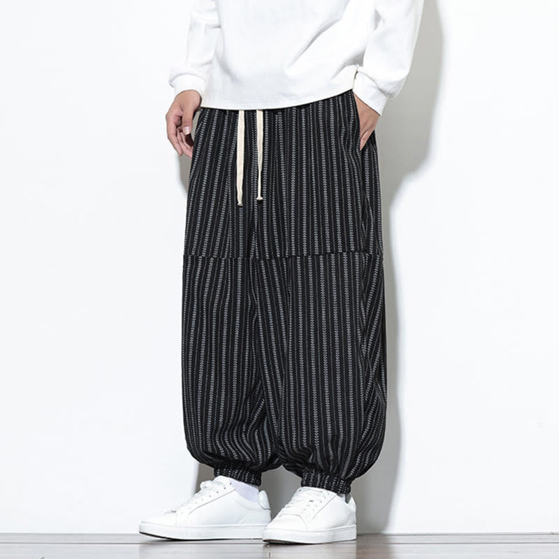 Pantalon Buddha Stones en velours côtelé pour homme, motif rayé, avec cordon de serrage et poches - image 9