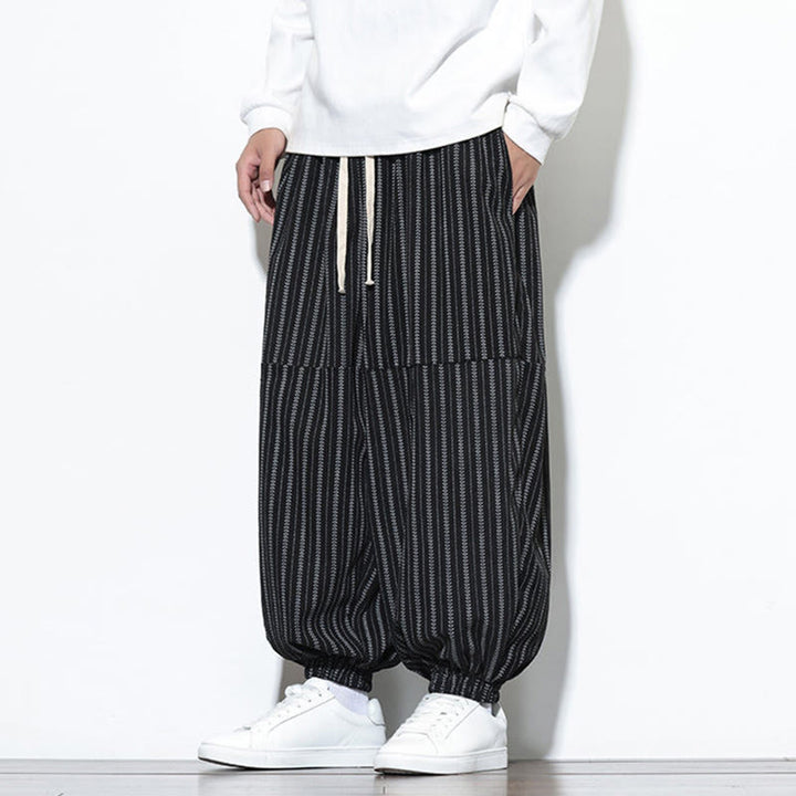 Pantalon Buddha Stones en velours côtelé pour homme, motif rayé, avec cordon de serrage et poches - image 9